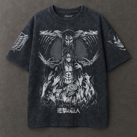 Attack on Titan Relaxed Blue Washed T-shirt