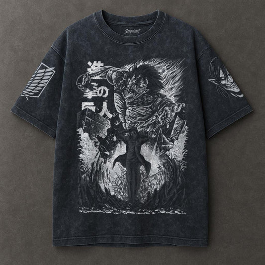Attack on Titan Lightweight Blue Washed T-shirt