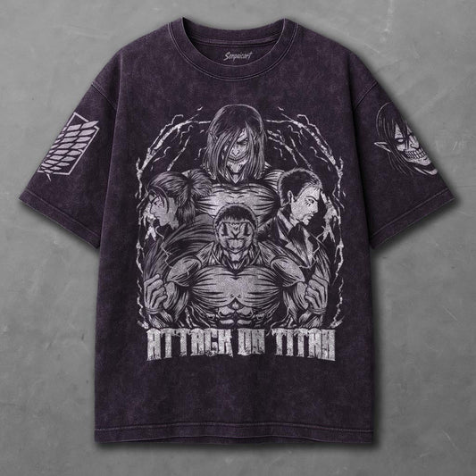Attack on Titan Oversized Violet Washed T-shirt