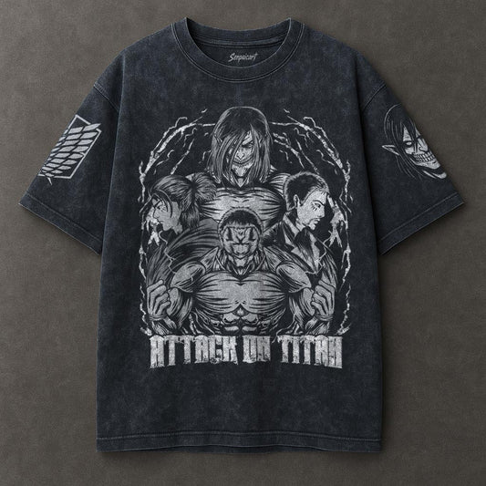 Attack on Titan Slouchy Blue Washed T-shirt