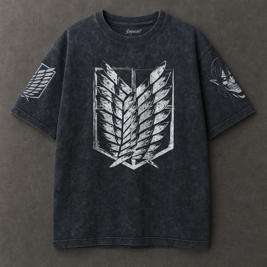 Attack on Titan Oversized Blue Washed T-shirt
