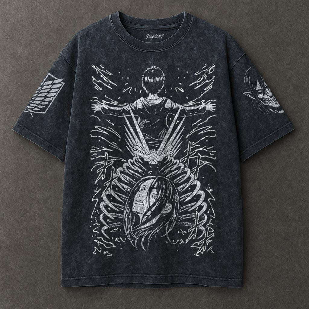 Attack on Titan Flowy Blue Washed T-shirt