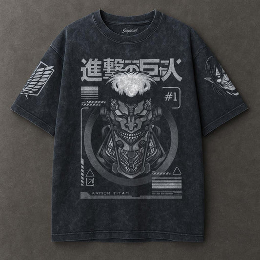 Attack on Titan Loose Blue Washed T-shirt