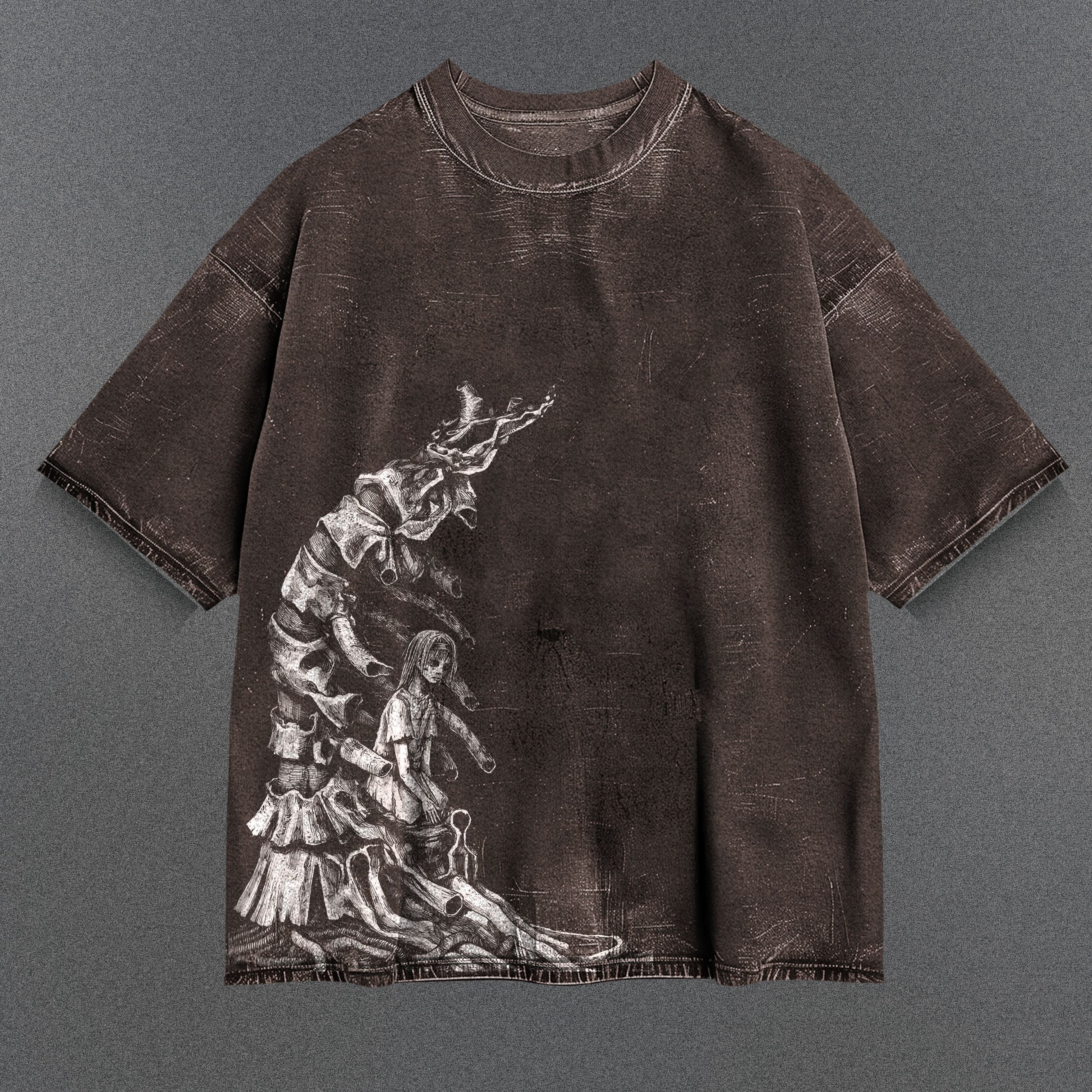 Attack on Titan Oversized Brown Washed T-Shirt