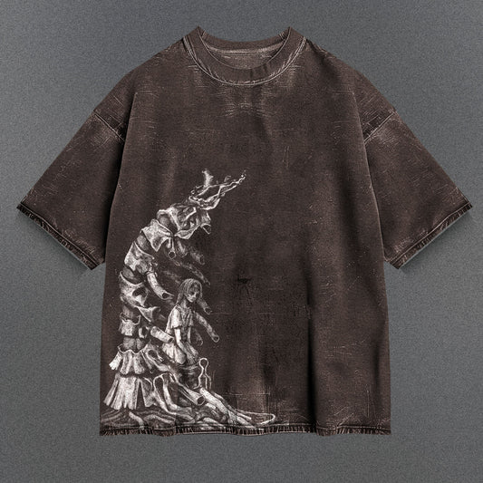 Attack on Titan Oversized Brown Washed T-Shirt