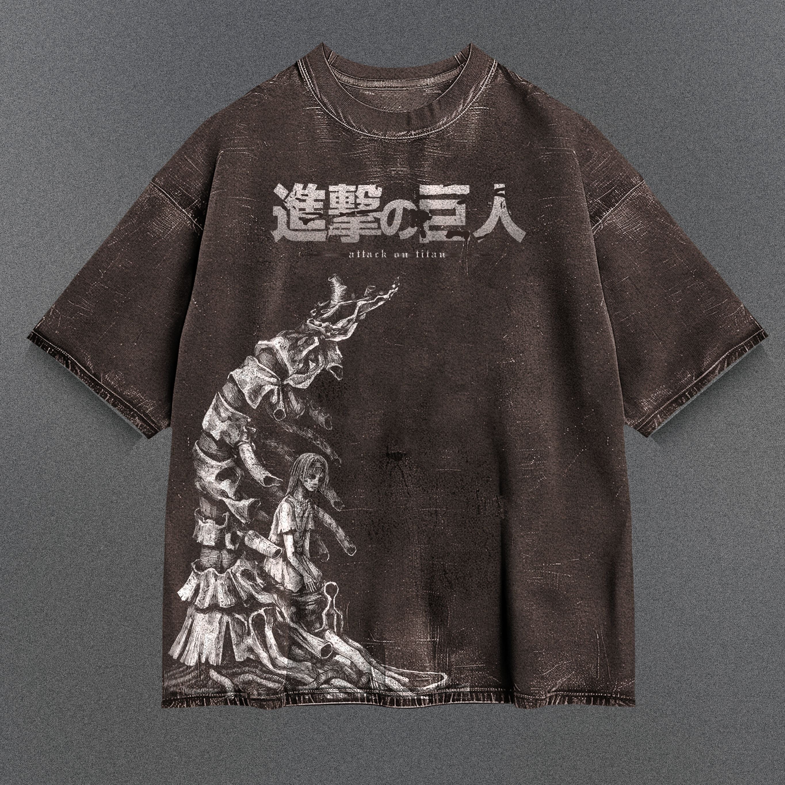 Attack on Titan Casual Brown Washed T-Shirt