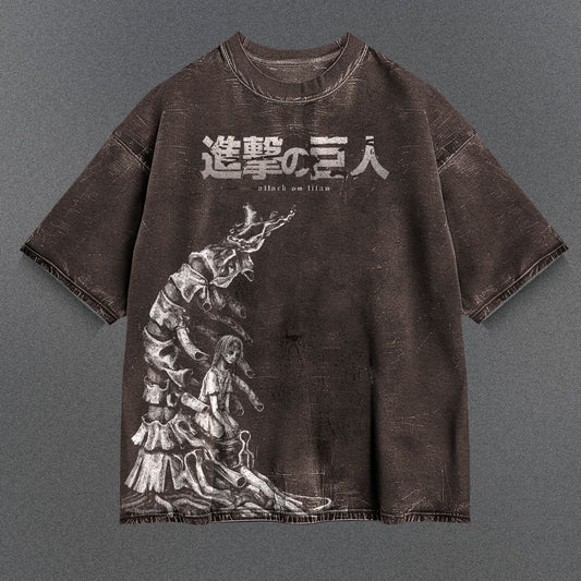 Attack on Titan Casual Brown Washed T-Shirt