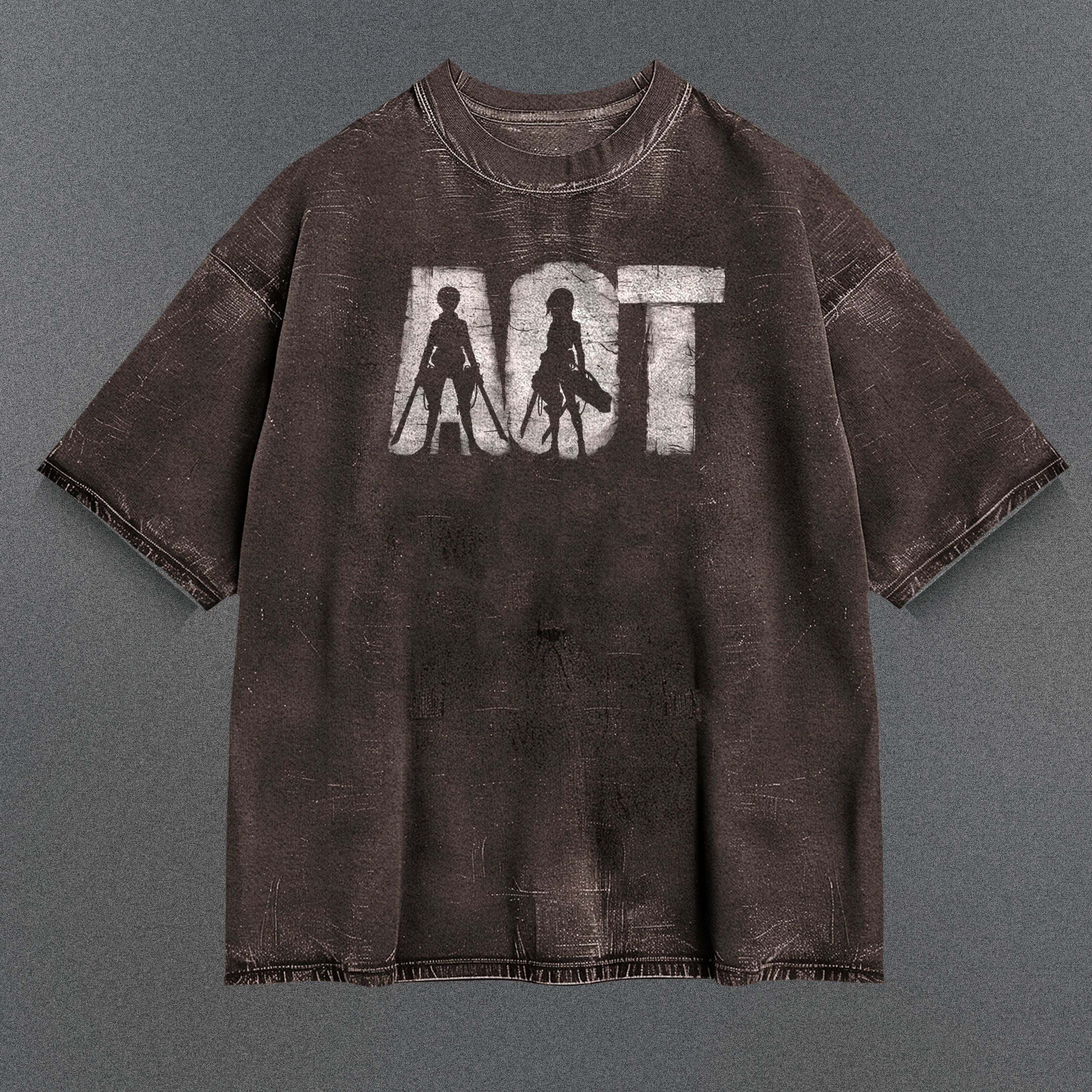 Attack on Titan Elongated Brown Washed T-Shirt