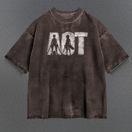 Attack on Titan Elongated Brown Washed T-Shirt