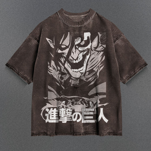 Attack on Titan Laid-back Brown Washed T-Shirt