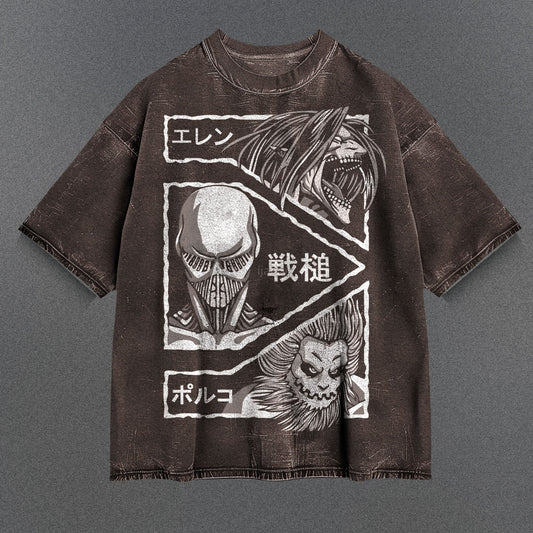 Attack on Titan Soft Brown Washed T-Shirt
