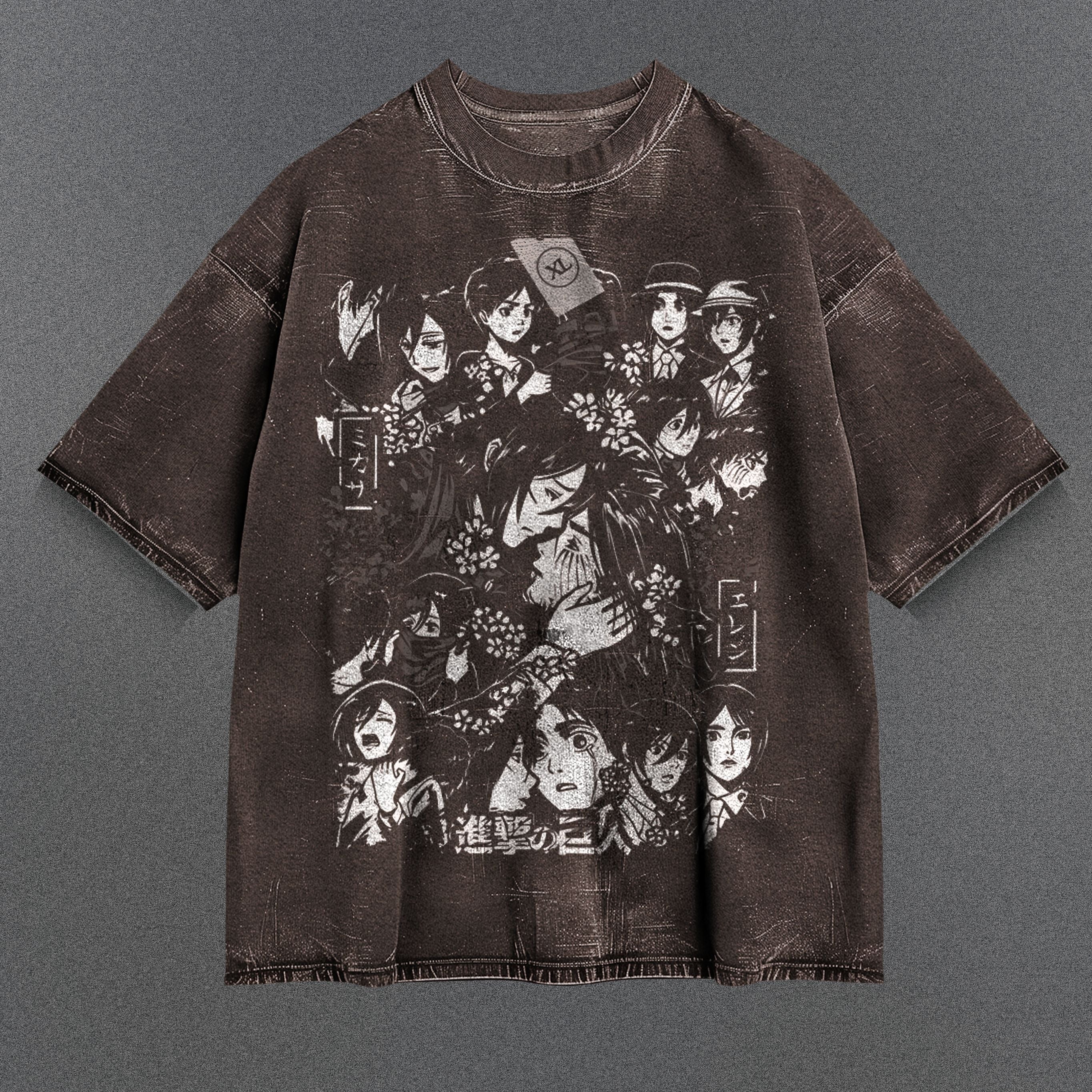 Attack on Titan Roomy Brown Washed T-Shirt