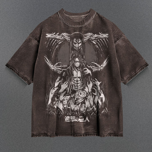 Attack on Titan Relaxed Brown Washed T-Shirt