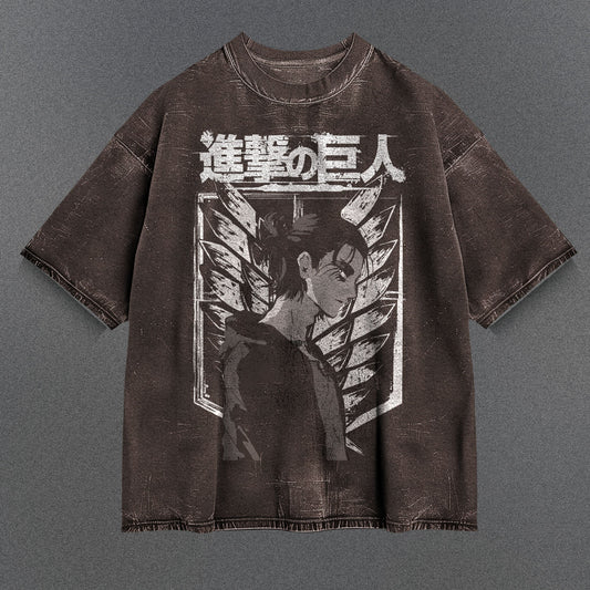 Attack on Titan Flowy Brown Washed T-Shirt