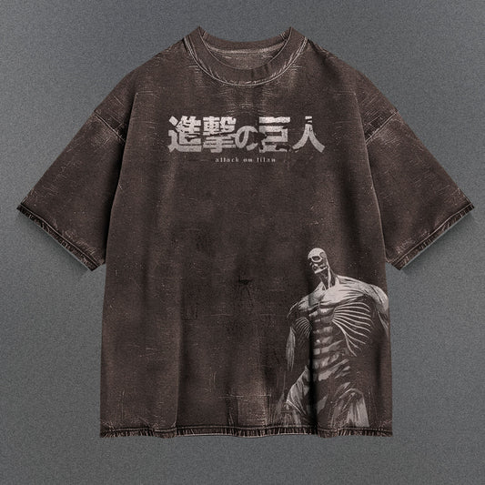 Attack on Titan Drapey Brown Washed T-Shirt
