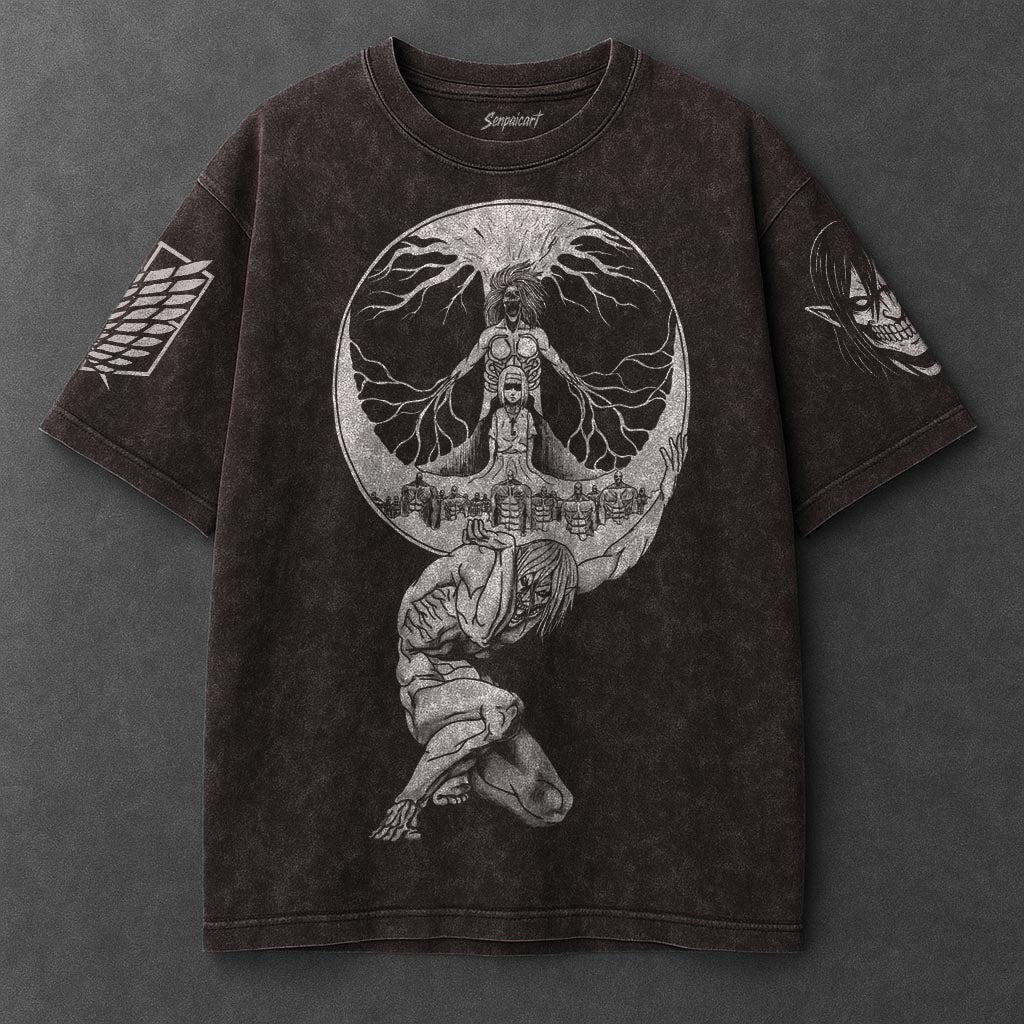 Attack on Titan Premium Casual Brown Washed T-Shirt