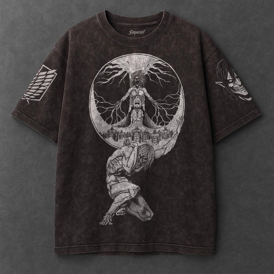 Attack on Titan Premium Casual Brown Washed T-Shirt