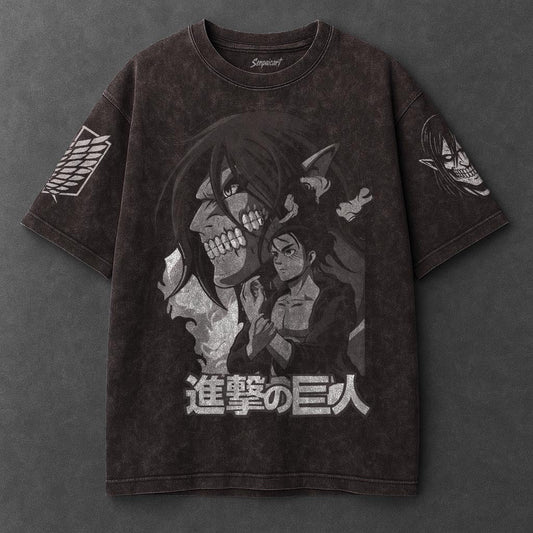 Attack on Titan Premium Roomy Brown Washed T-Shirt