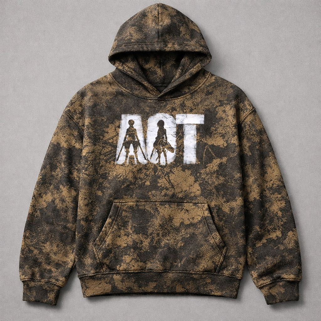 Attack On Titan Logo Brown Camo Washed Hoodie