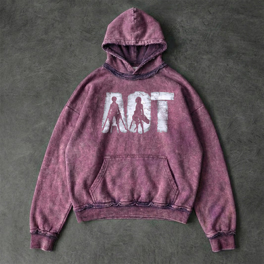 Attack On Titan Logo Text Faded Plum Washed Hoodie
