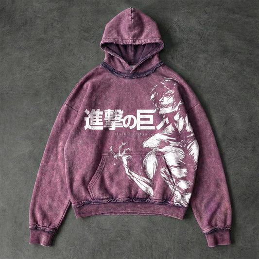 Attack On Titan Eren Faded Plum Washed Hoodie