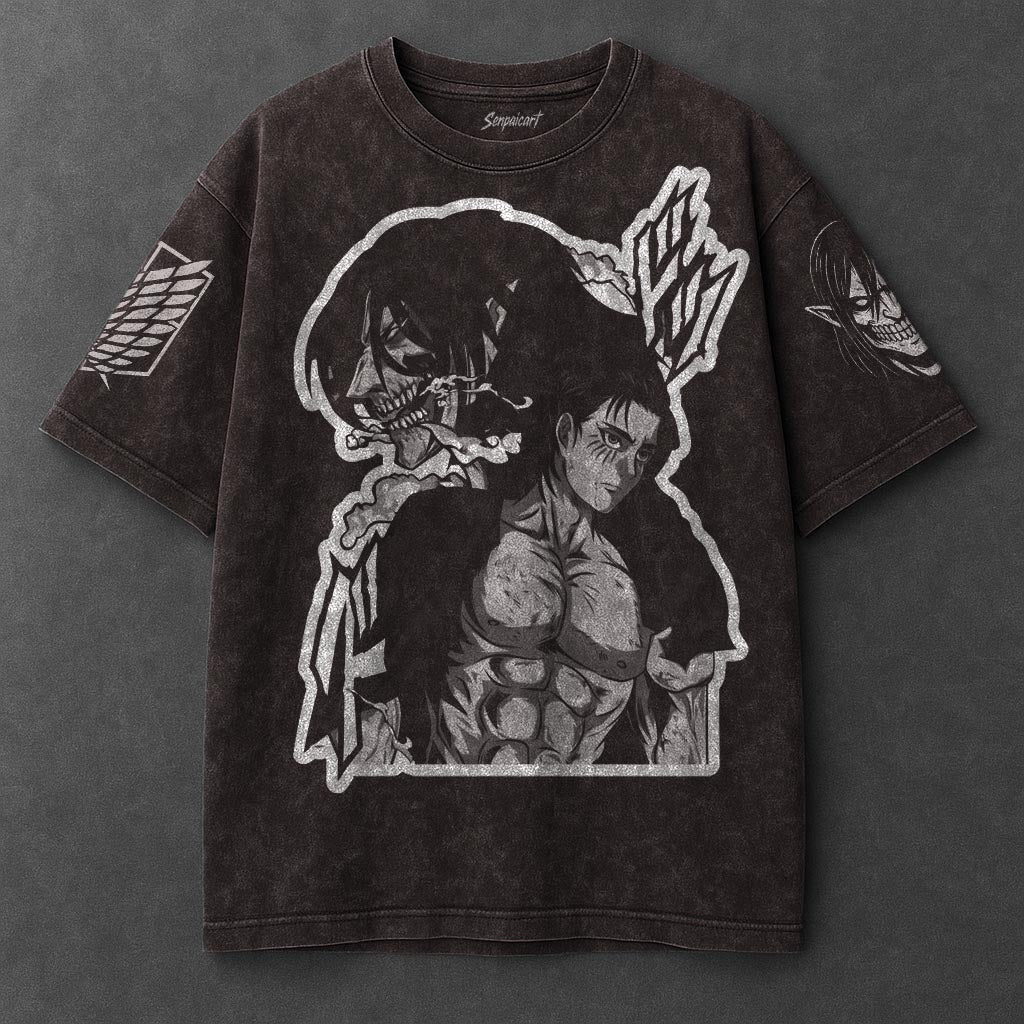 Attack on Titan Premium Loose Brown Washed T-Shirt