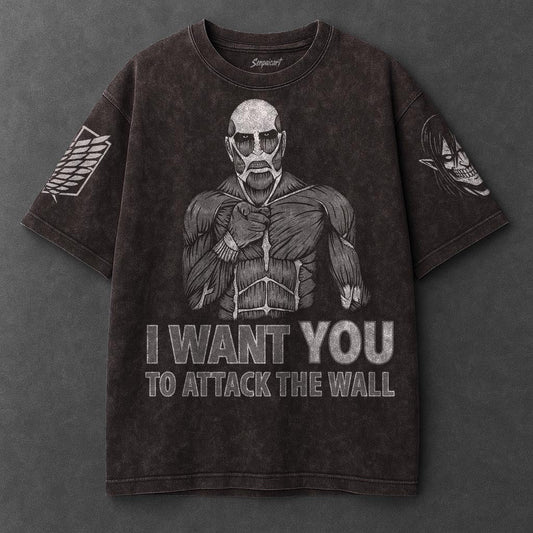 Attack on Titan Premium Slouchy Brown Washed T-Shirt