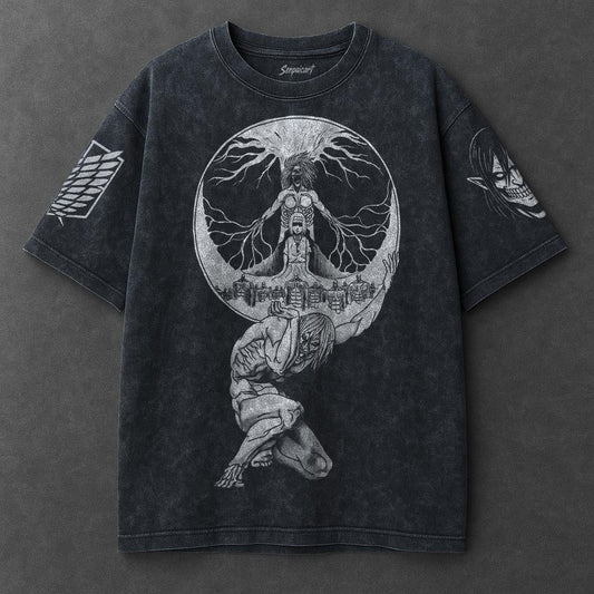 Attack on Titan Premium Loose Navy Blue Washed T-Shirt