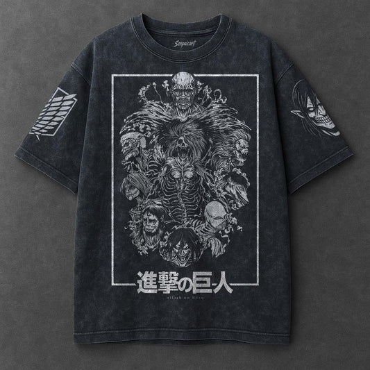 Attack on Titan Premium Cozy Navy Blue Washed T-Shirt