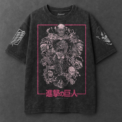 Attack on Titan Premium Oversized Black Washed T-Shirt