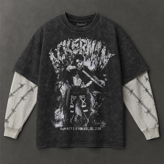 Attack on Titan Premium Breezy Black Double Sleeves Washed T-Shirt