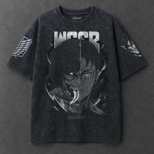 Attack on Titan Premium Roomy Navy Blue Washed T-Shirt