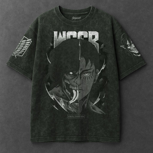 Attack on Titan Premium Casual Vintage Green Washed T-Shirt
