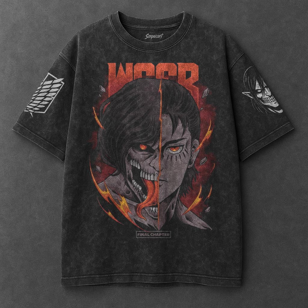 Attack on Titan Premium Casual Black Washed T-Shirt