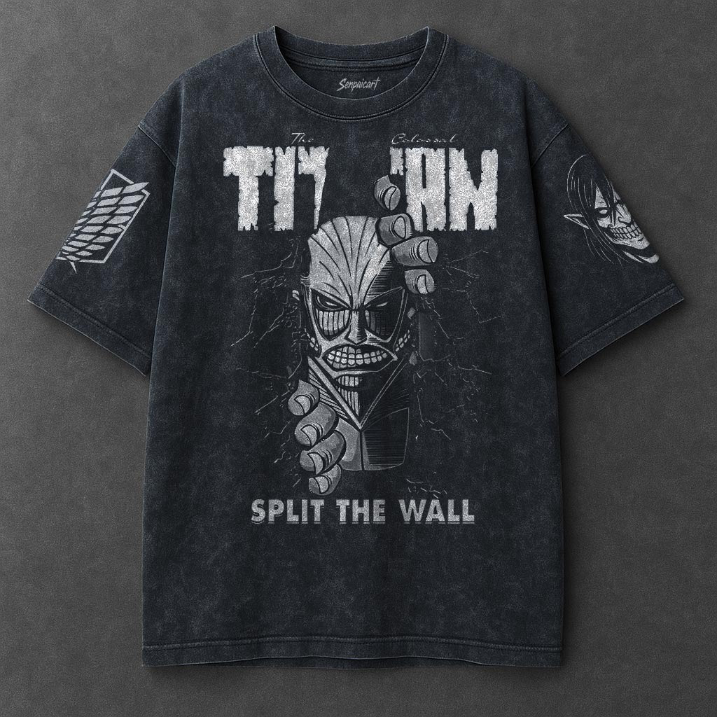 Attack on Titan Premium Oversized Navy Blue Washed T-Shirt