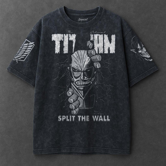Attack on Titan Premium Oversized Navy Blue Washed T-Shirt