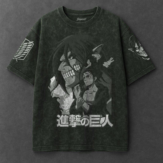 Attack on Titan Premium Comfy Vintage Green Washed T-Shirt