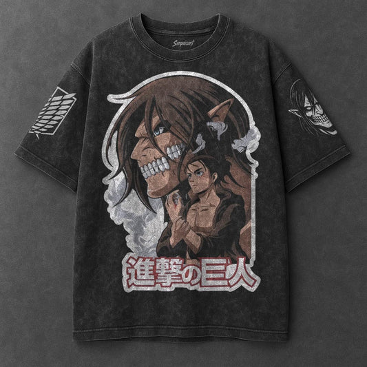 Attack on Titan Premium Flowy Black Washed T-Shirt