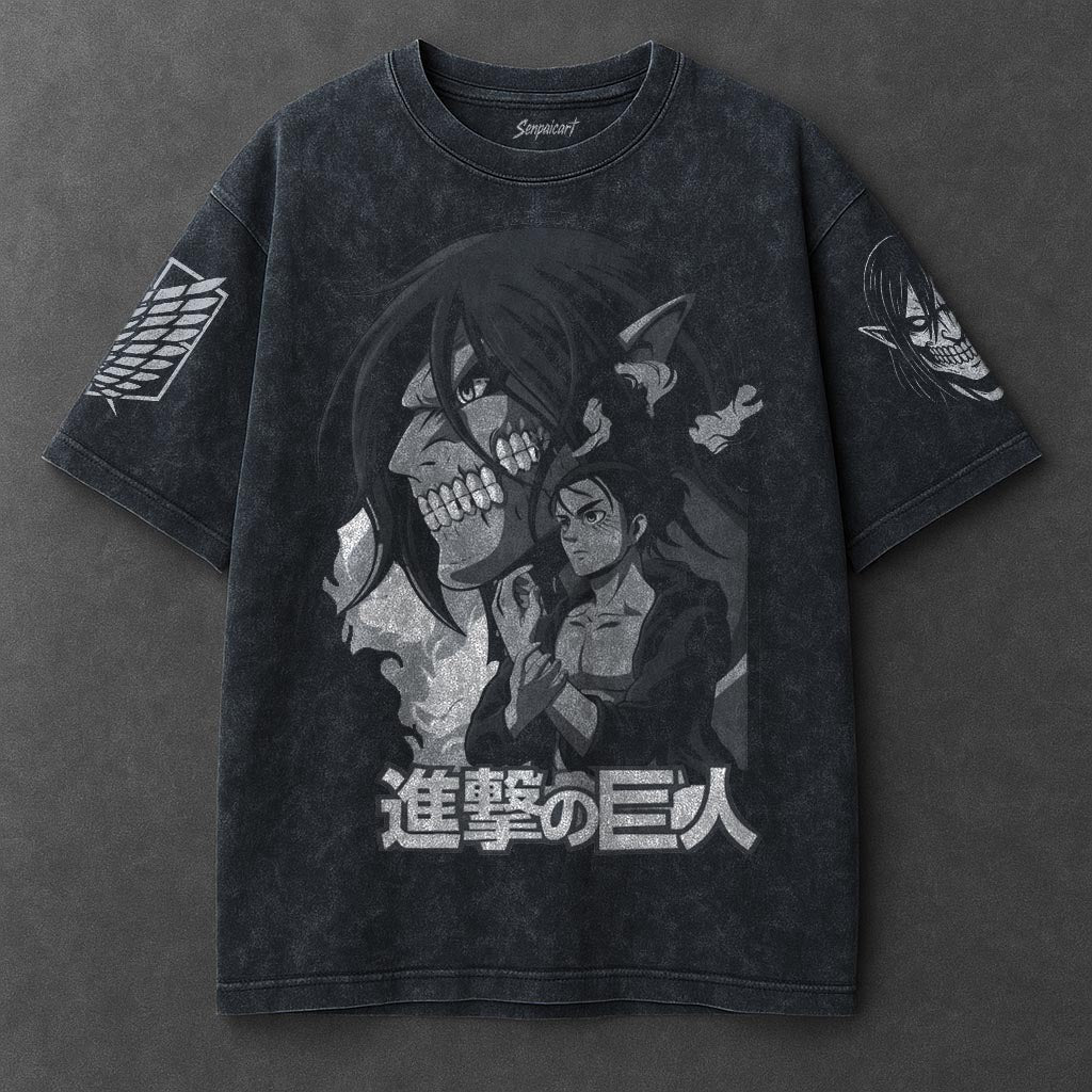 Attack on Titan Premium Casual Navy Blue Washed T-Shirt