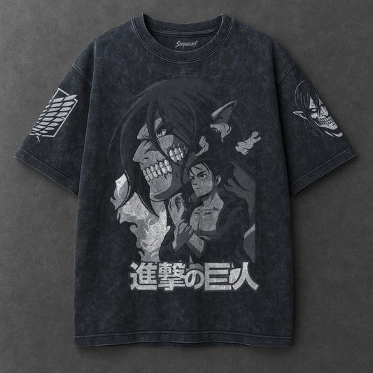 Attack on Titan Premium Casual Navy Blue Washed T-Shirt