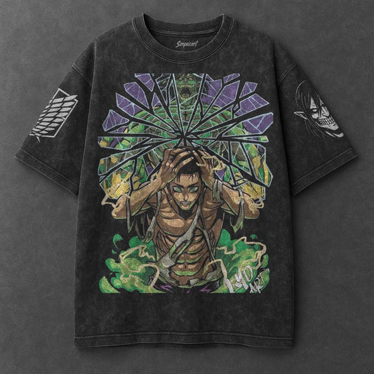 Attack on Titan Premium Loose Black Washed T-Shirt
