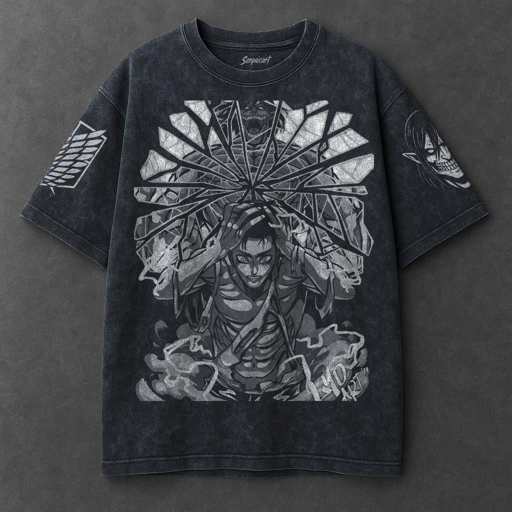 Attack on Titan Premium Comfy Navy Blue Washed T-Shirt