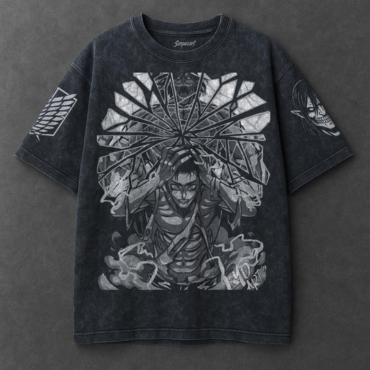Attack on Titan Premium Comfy Navy Blue Washed T-Shirt