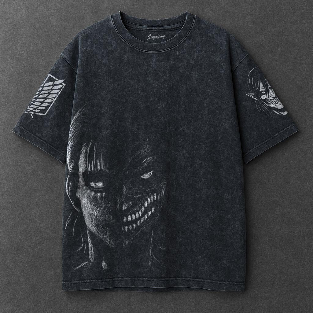 Attack on Titan Premium Breezy Navy Blue Washed T-Shirt