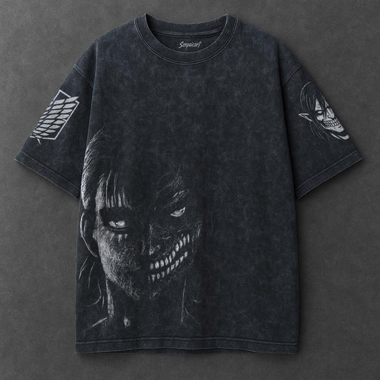 Attack on Titan Premium Breezy Navy Blue Washed T-Shirt