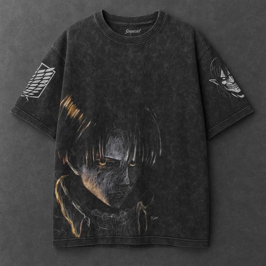 Attack on Titan Premium Drapey Black Washed T-Shirt