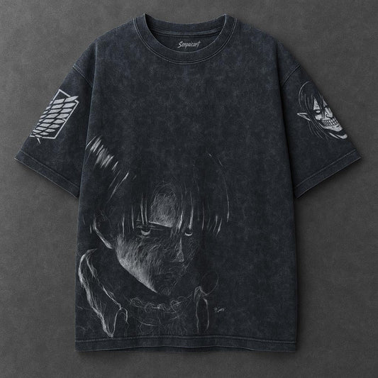 Attack on Titan Premium Relaxed Navy Blue Washed T-Shirt