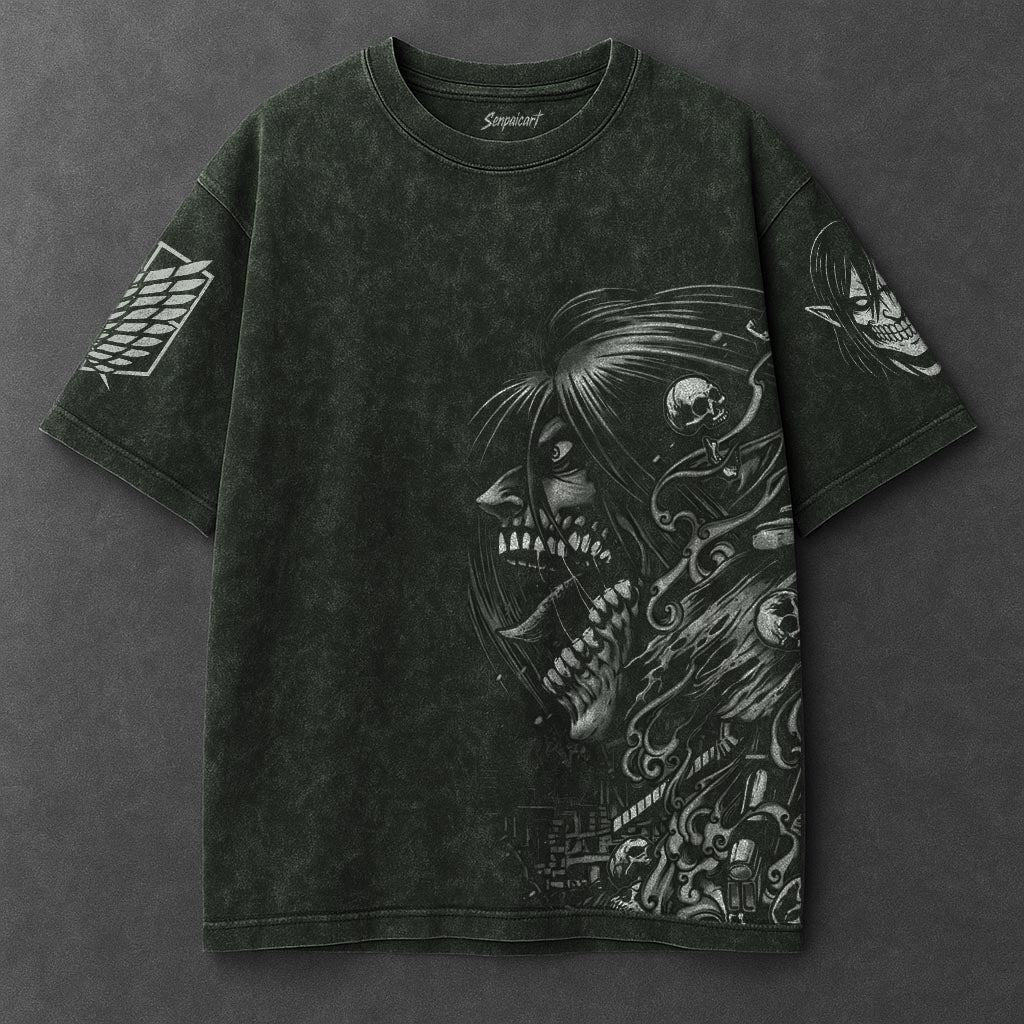 Attack on Titan Premium Slouchy Vintage Green Washed T-Shirt