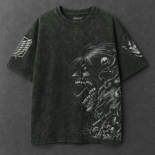 Attack on Titan Premium Slouchy Vintage Green Washed T-Shirt