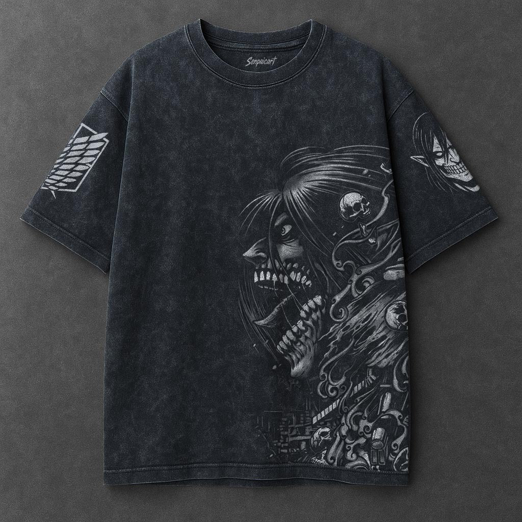 Attack on Titan Premium Airy Navy Blue Washed T-Shirt